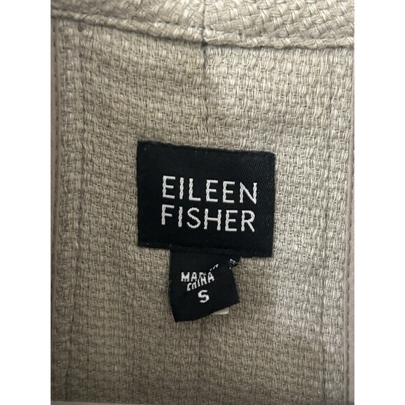 EILEEN FISHER Womens S Beige Linen Blend Open Blazer Jacket 3/4 Sleeve Pocket - Picture 4 of 11
